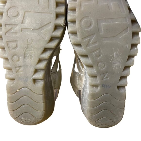 Fly London Yapi Leather Lace Up Wedge Sandals Silver Sz 40 (EU) - Picture 9 of 11